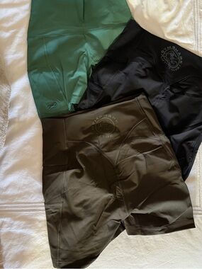 Gymshark Athletic Shorts Trio — Green, Black, Olive